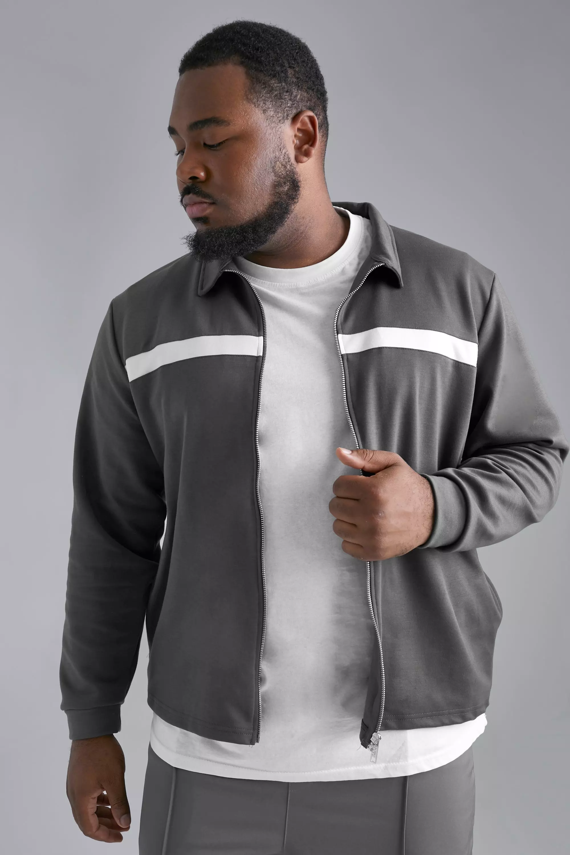 Plus Slim Fit Jersey Coach Jacket | boohooMAN USA